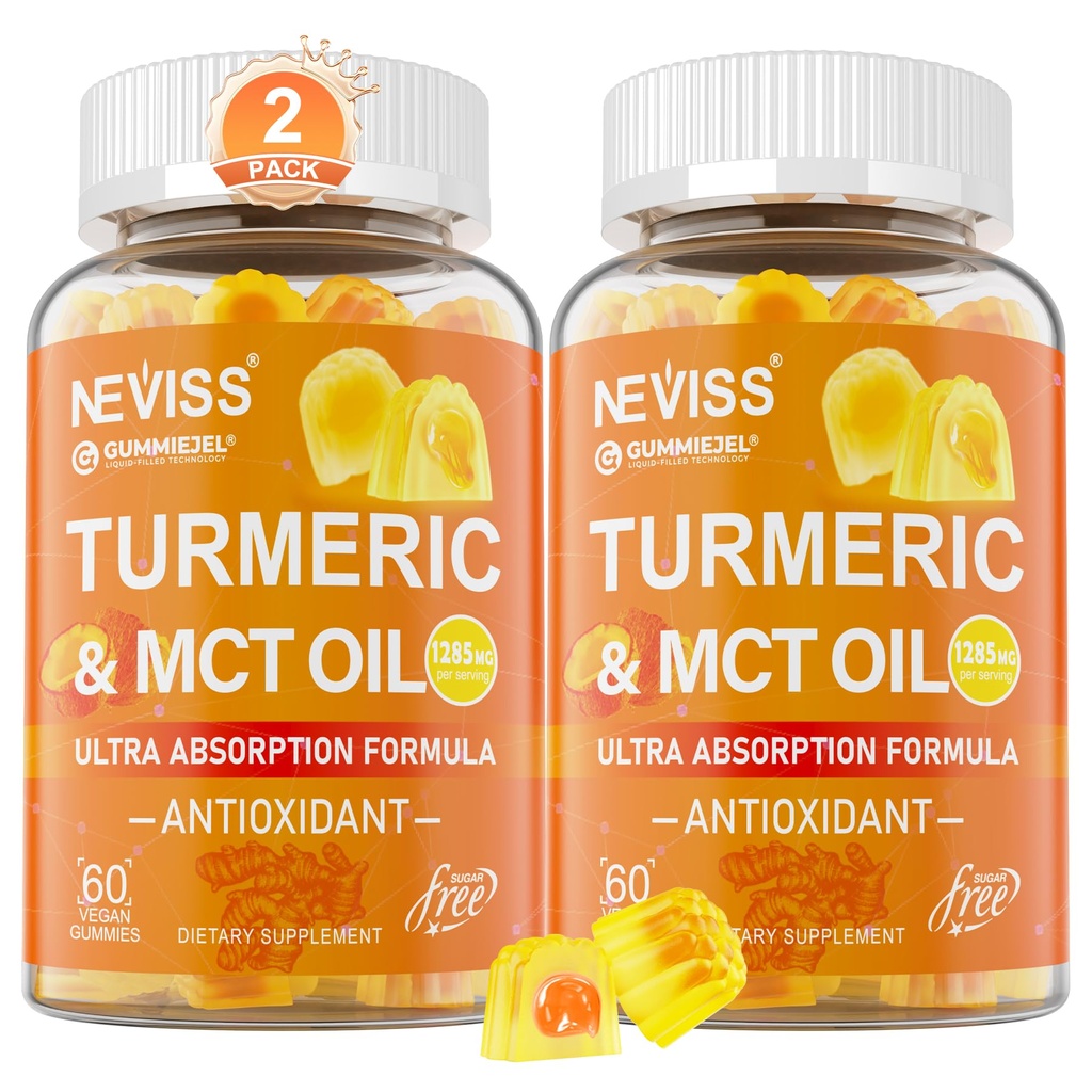 Turmeric Gummies 1000mg w/MCT Oil C8 C10, Organic Antioxidant, Turmeric Curcumin Supplement with Black Pepper Extract, Support Comfort, Boost Energy, Ultra Absorption, Sugar Free, 120Cts
