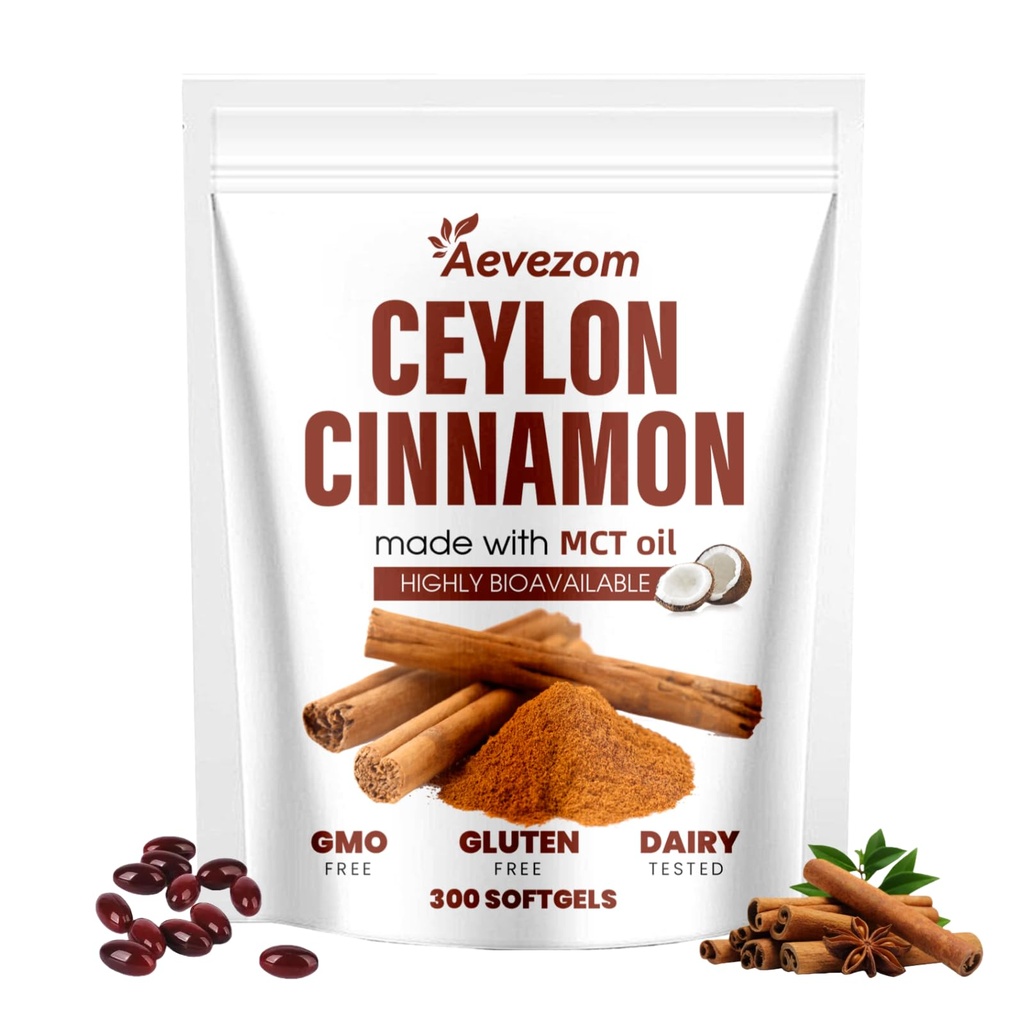 Ceylon Cinnamon Softgels with MCT Oil | Soft Gel | Herbal Extract | Non-GMO, Gluten Free | 300 Softgels (1)