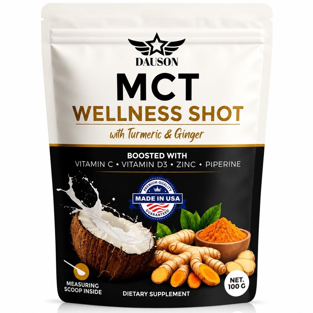 MCT Energy & Immune Support Supplement – Herbal Blend with Turmeric, Ginger, Zinc, Piperine & Prebiotics – Supports Metabolism & Digestion – Powder