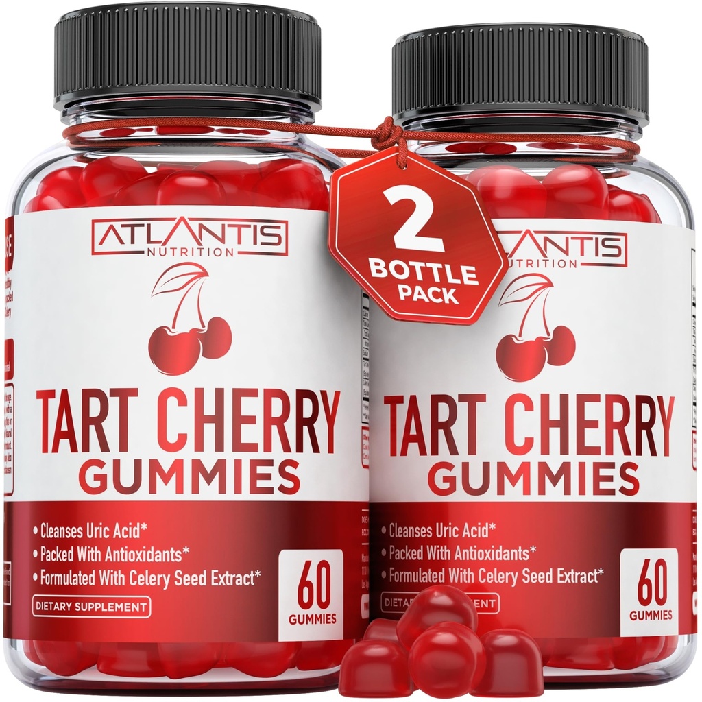 Atlantis Nutrition Tart Cherry Gummies 2-Pack with Celery Seed Extract - Advanced Uric Acid Cleanse for Immediate Relief. Powerful Antioxidant with Joint Support - 120 Gummies