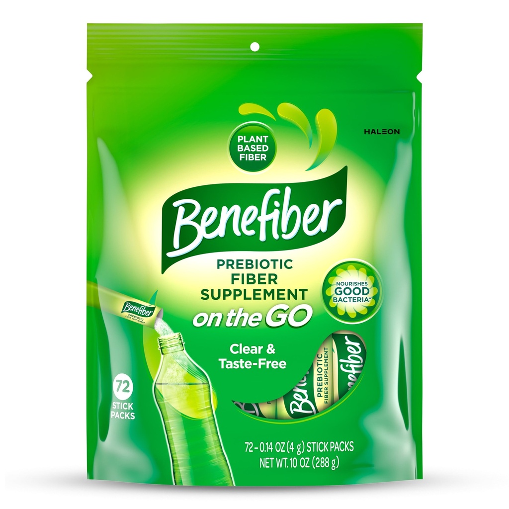 Benefiber On The Go Prebiotic Fiber Supplement Powder for Digestive Health, Daily Fiber, Unflavored - 72 Sticks (Pack of 12)