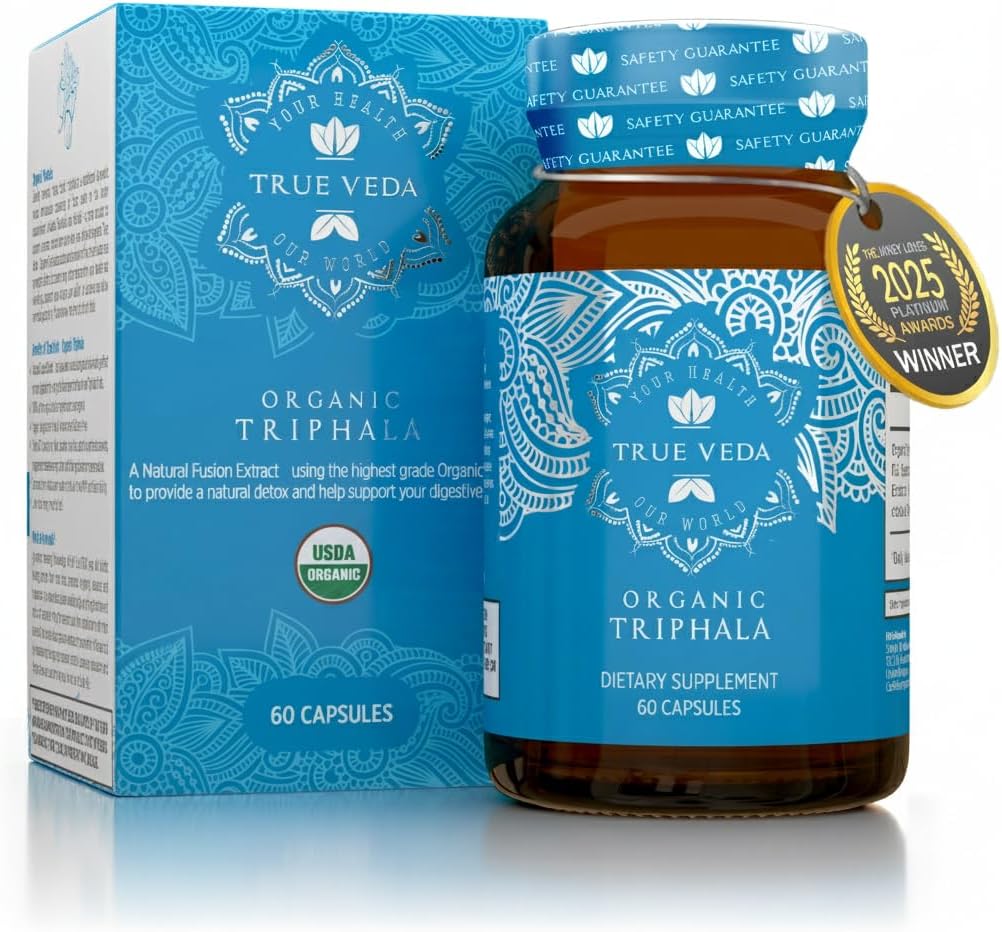 Triphala Capsules – USDA Organic Sertificēts - Vegāns Triphala Tabletes - 100% Dabīgs augu Triphala Guggulu Papildinājums - Natural Fusion Extract Potency - Ayurveda - 60 Caps