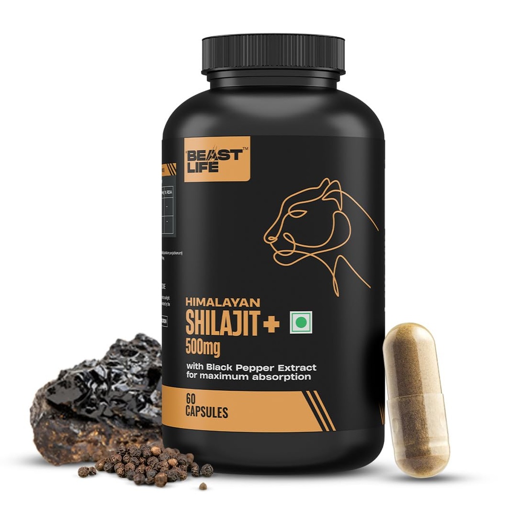 Himalayan Shilajit | 61% Fulvic Acid & 80+ Bioavailable Trace Minerals | Improves Muscle Strength, Stamina, Energy & Power | Supports Faster Recovery | 60 Capsules