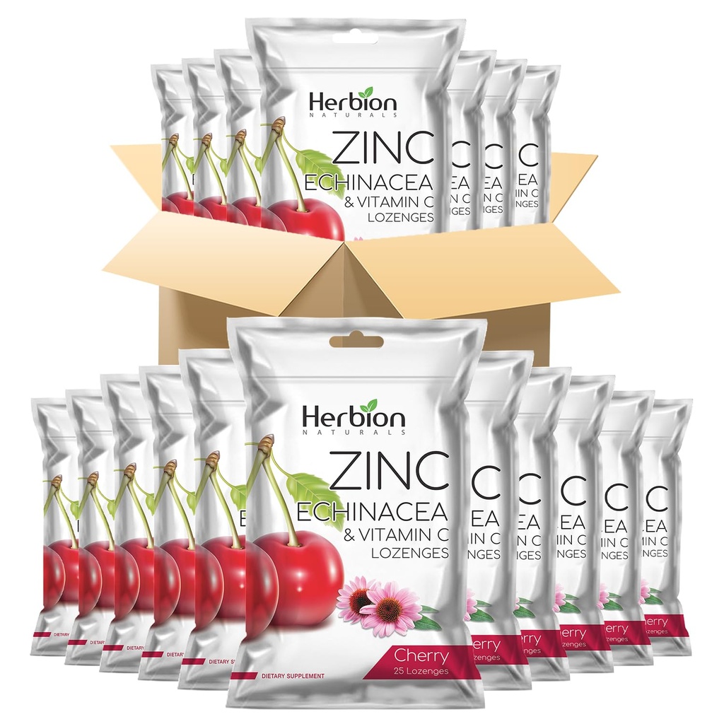 Herbion Naturals Zinc, Echinacea & Vitamin C Lozenges with Natural Cherry Flavor - 25 CT – Dietary Supplement for Adults & Children 5+ – Supports Immune System – Promotes Wellness for the Whole Family
