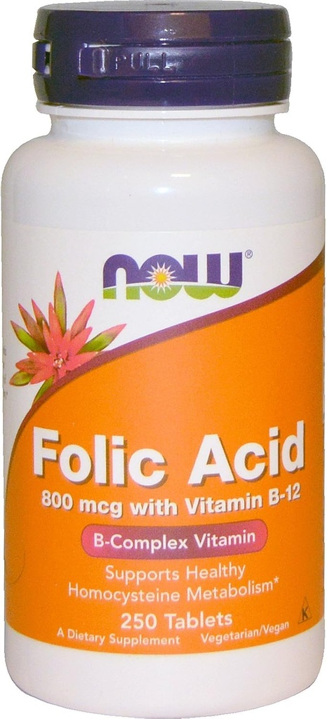Now Folic Acid 800mcg, 250 טבליות (Pack of 4)
