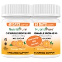 Carbonyl Iron 65mg Chewable Tablets with 270mg Vitamin C – Gentle, Non-Constipating Iron Supplement for Women & Men – Bariatric Friendly – Sugar Free – 2 x 60 Count (120 Day Supply)