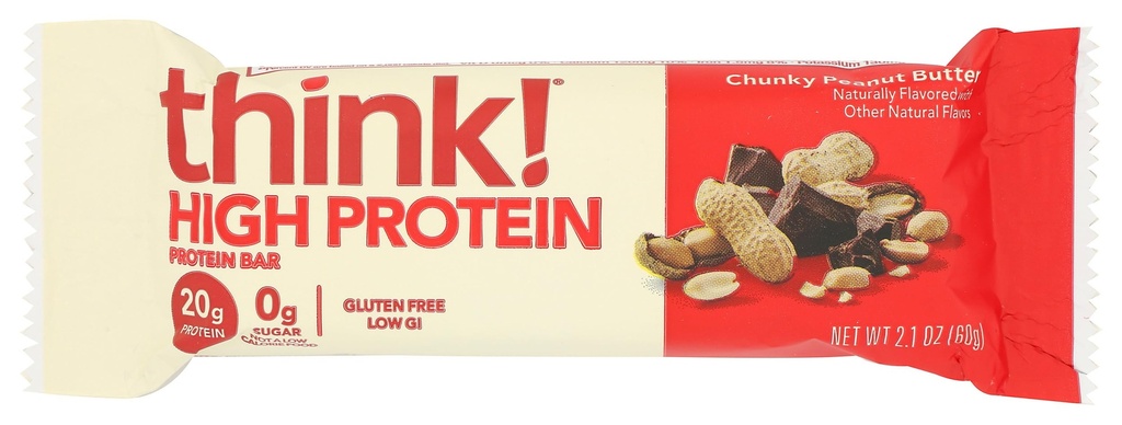think! High Protein Bars - Chunky Peanut Butter, 20g Protein, 0g Sugar, No Artificial Sweeteners, Gluten Free, GMO Free, 2.1 Oz bar, 2.1 Oz