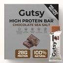 Gutsy High Protein Bars | 28g of Whey Protein 1g of Sugar | All Natural Protein Bars with Prebiotics and Probiotics | Healthy Snacks for Adults & Gluten Free Snacks | 4-Pack Chocolate Sea Salt