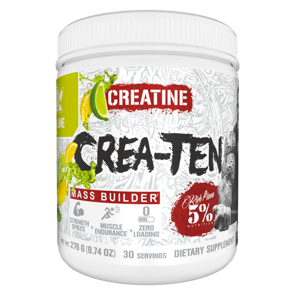 5% Nutrition CreaTEN Creatine Complex + Accelerators | Flavored Creatine Powder for Muscle Gain | Max Power, Strength, Endurance, & Recovery (Lemon Lime)
