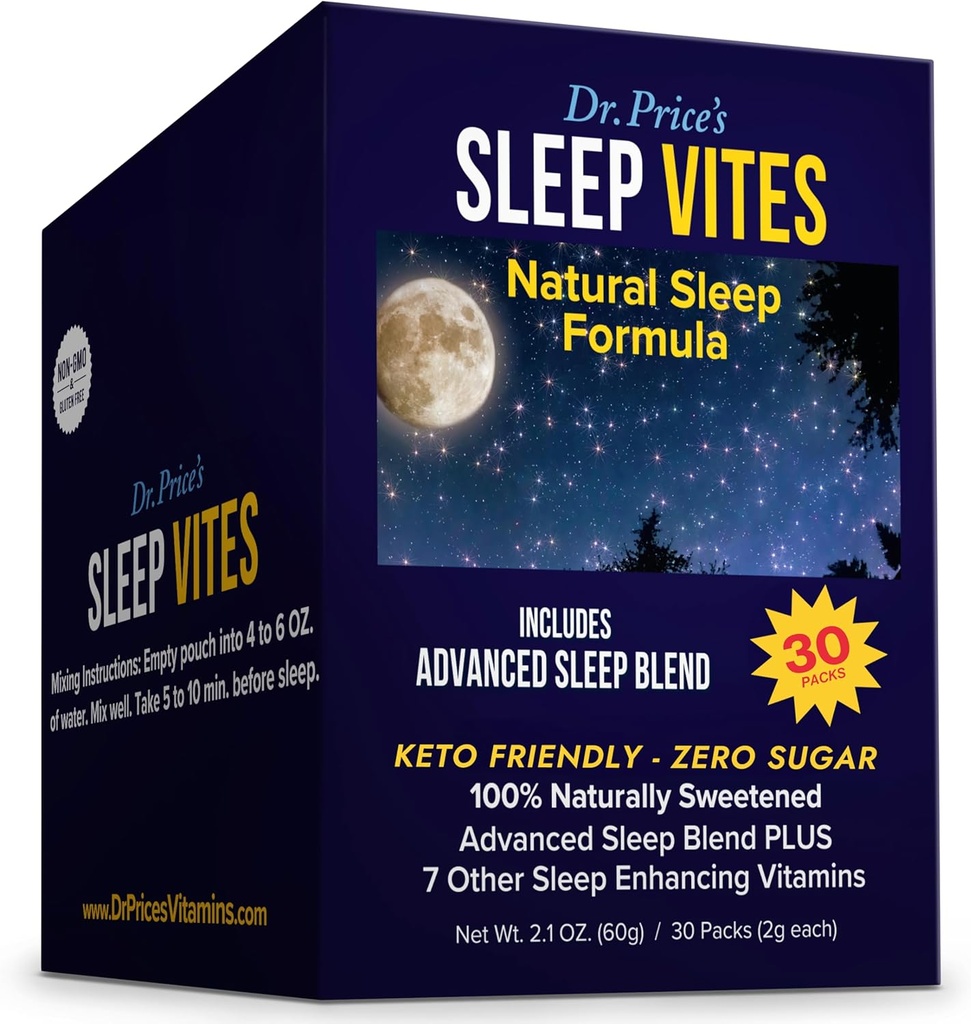 Dr. Price's Vitaminas Natural Sleep Aid - Suplemento para o sono - Melatonin para o sono - 30 Packets - Sleep Aids Adults, Tryptophan, Calming Magnesio Powder, Non Dormente soporte para o sono