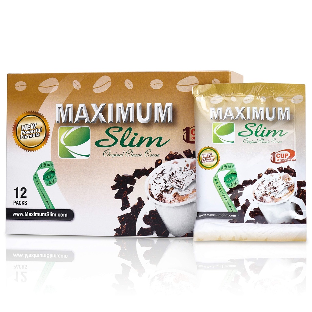 Maximum Slim Premium Instant Cocoa – Creamy, Delicious 4-in-1 Formula with Natural Herbal Extracts for Energy & Vitality, Maximum Satisfaction & Taste. No Side Effects (Laxative-Free) –USA Made, 12 Ct