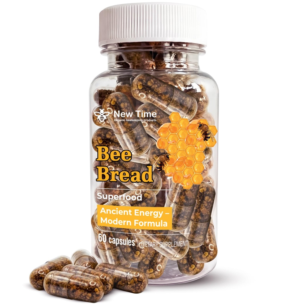 Bee Bread 60 Veggie Capsules - Raw Organic Fermented Bee Pollen (Perga) – Natural Multivitamin Superfood for Energy & Vitality – Immune Support Supplement, Gluten-Free, No Synthetic Additives