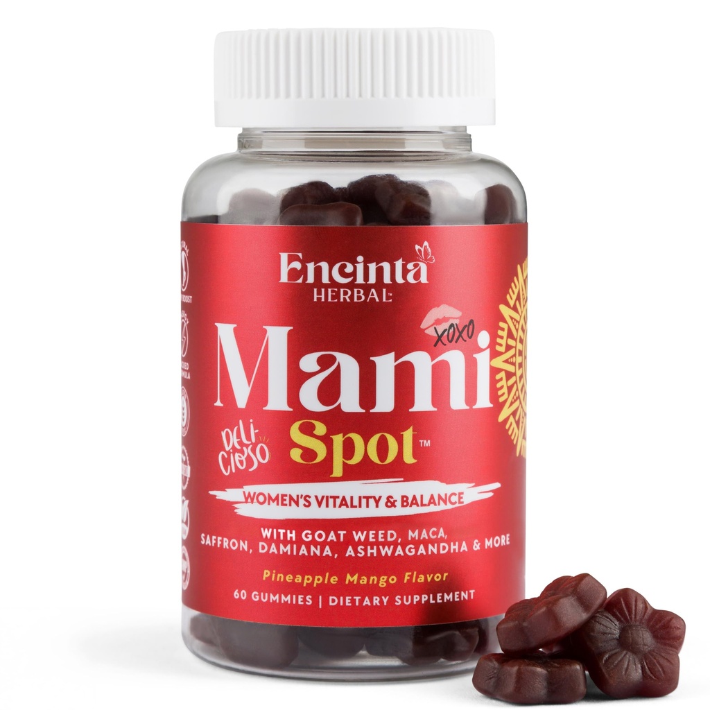 Mami Spot Women’s Wellness Gummies – Maca Root, Damiana, Epimedium Extract, Ashwagandha & Saffron – Mood & Energy Support – Pineapple Mango – 60 Gummies