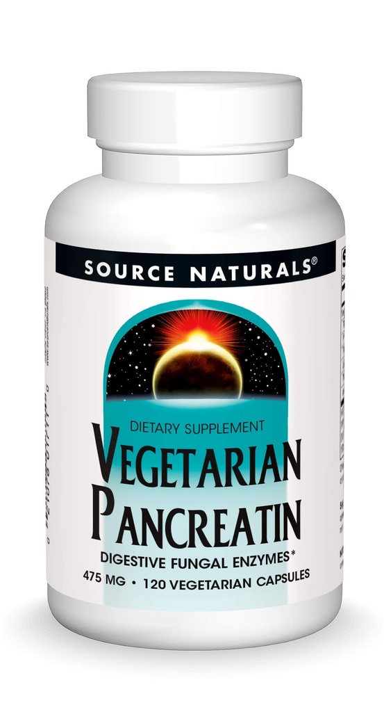 Source Naturals Vegetarian Pancreatin, Comprehensive Digestive Enzymes from Plants, 475mg - 120 Capsules