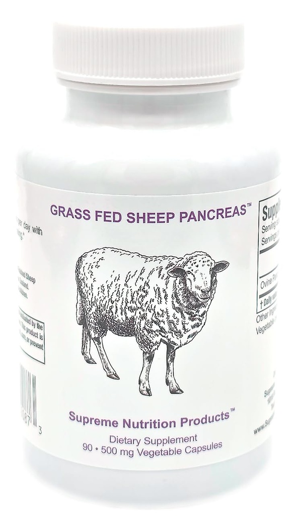 Supreme Nutrition Grass Fed Sheep Pancreas, 90 Pure Ovine Pancreas Capsules