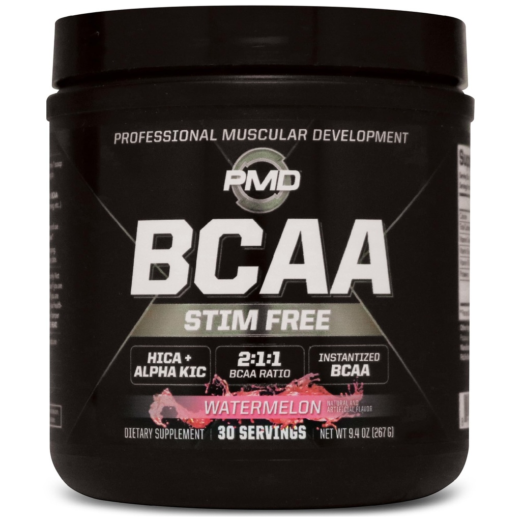 PMD Sports BCAA Stim-Free Amino Acids - Better Workout Performance, Enhanced Recovery, Daily Energy, Muscle Builder, and Muscle Sparing - BCAA Powder Drink Mix - Watermelon (30 Servings)