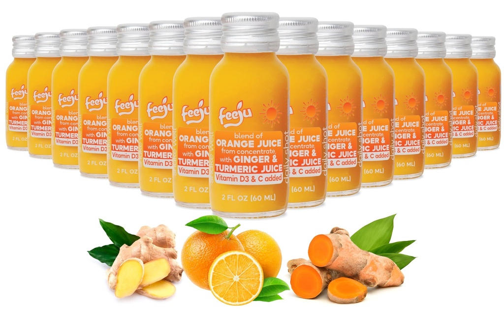 15pcs Orange Juice with Ginger and Turmeric Root Juice and Black Pepper – 2fl oz Ginger Shot for Immune Support – Turmeric Shots with Vitamin C & D3