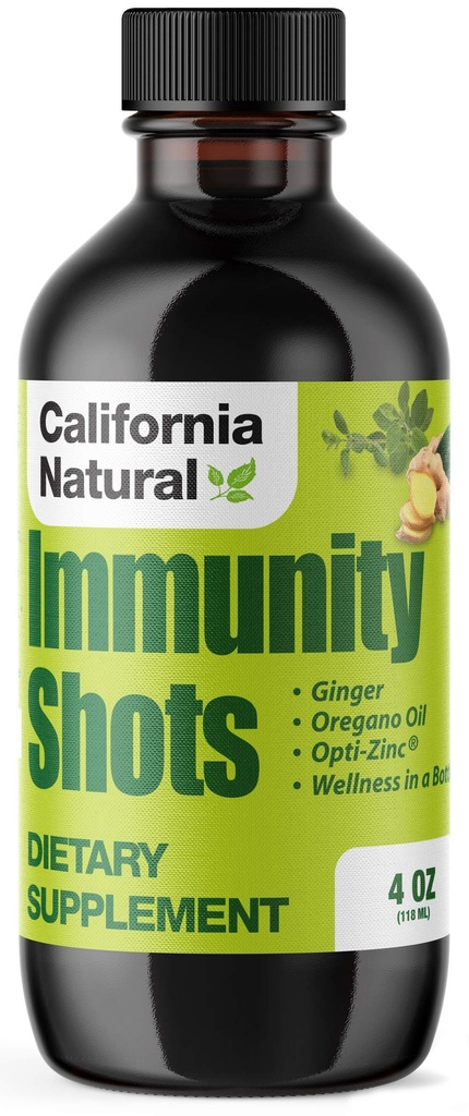 California Natural Immunity Shots 4oz Bottle Opti-Zinc, Organic Ginger Root, Oregano Oil - Potent & Pure Immune System Booster - Immune System Support - 4oz