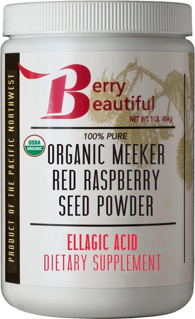 Berry Vakker Organic Meeker Rød bringebærfrøpulver (ellagisk syre, fiber) - 1 lb (454g) - Kaldpresset fra US-Grown Raspberry