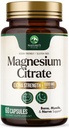 Magnesium Citrate Capsules - Max Absorption Magnesium Powder - Muscle, Bone, Nerve & Heart Health Support - Premium Formula is Powerful & Gentle for Women & Men - Bottled in USA - 60 Capsules