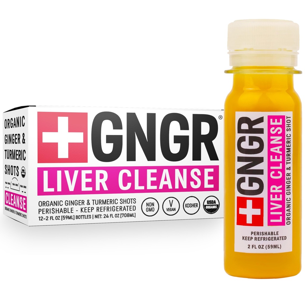 +GNGR Liver Cleanse Detox & Repair, Cold-Pressed Ginger Shot with Organic Milk Thistle, Dandelion, Turmeric & Ultra-High Absorption Curcumin for Liver Support & Immunity, 2 fl oz Bottles, 12-Pack
