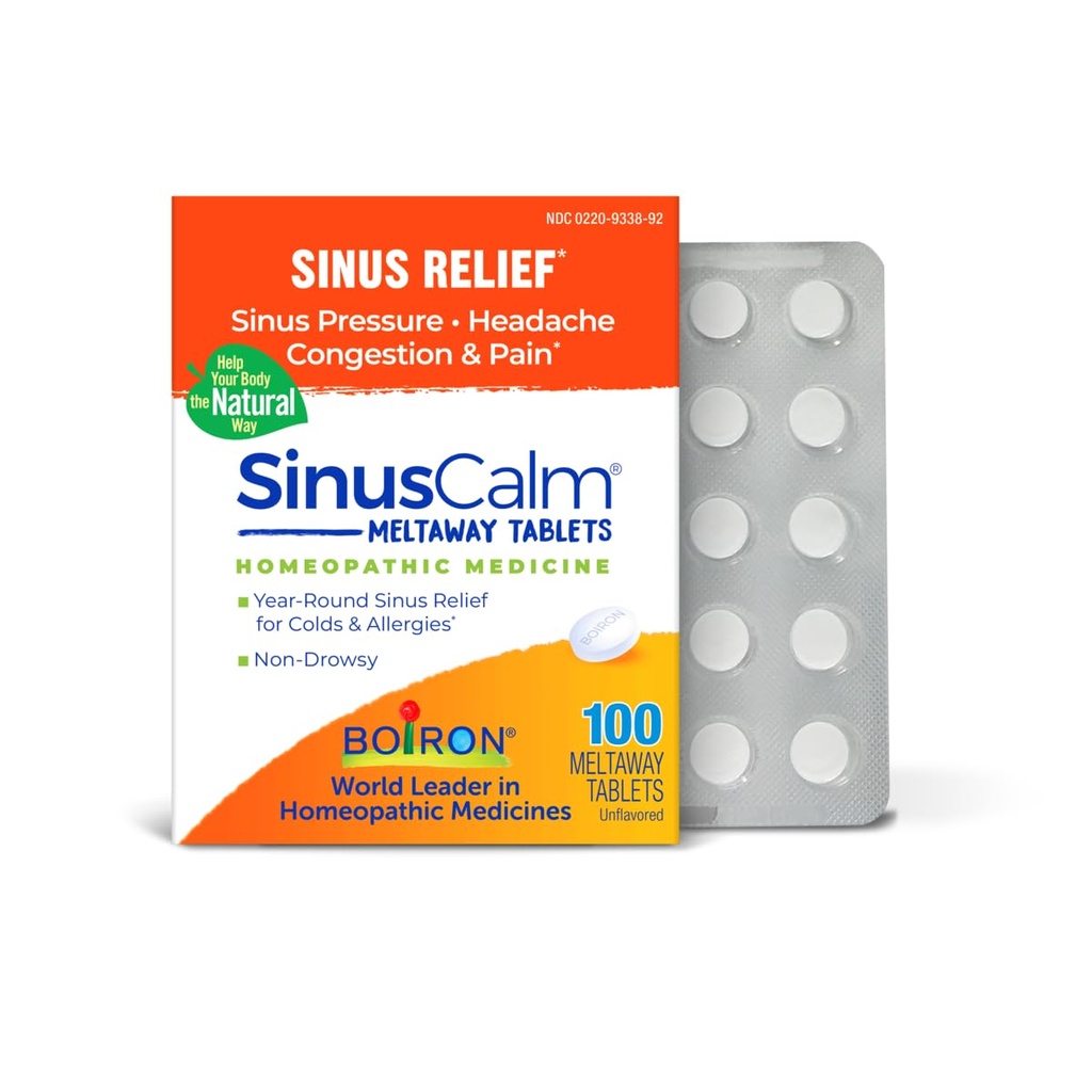 Boiron SinusCalm Tabs - 100 Count for Sinus Pressure and Pain Relief, Runny Nose, Congestion, Headache - Sinus Calm Meltaway Tablets