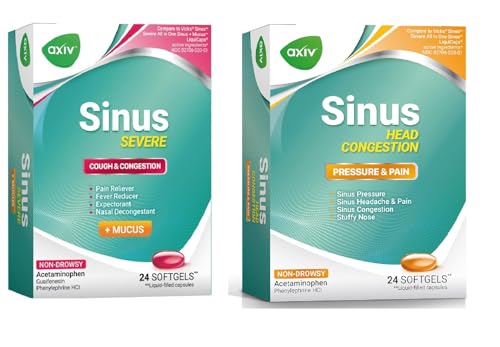 AXIV Sinus Head Congestion & Sinus Severe & Mucus Relief – 24 Softgels Each Bundle