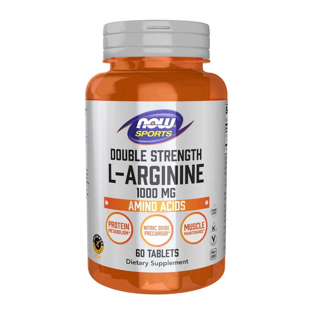 Now Foods Sports Nutrition, L-Arginine Double Strength 1000mg, Nitric Oxide Precursor, Amino Acids, 60 Tablets