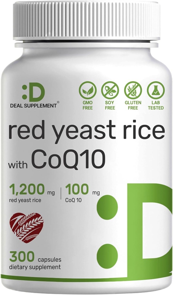 Deal Appliment Red Yesst Rice 1 200mg Per Serving with CoQ10, 300 капсули  годна антиоксидантна поддръжка  годна за консумация от човека