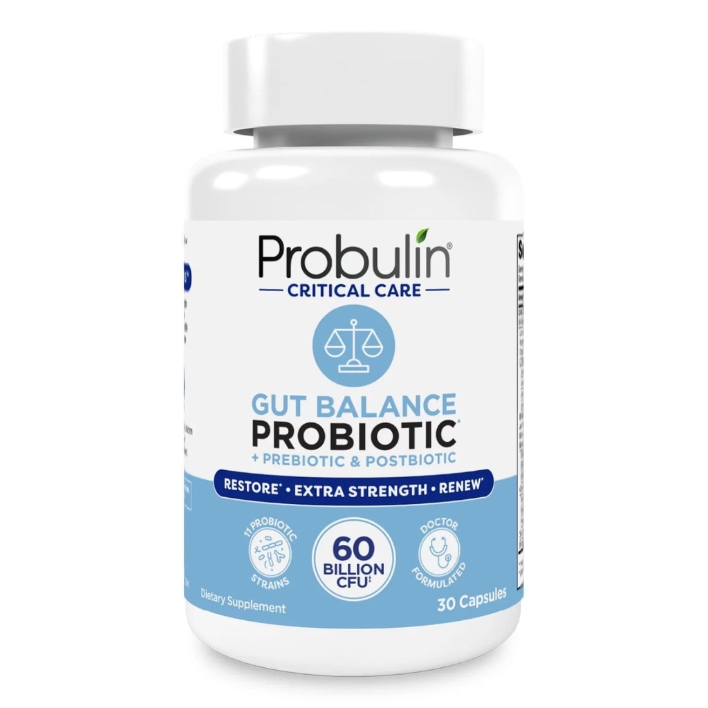 Probulin Critical Care Gut Balance Probiotic. 60 Billion CFU Multi Strain Supplement for Digestive Health - Gut Health Probiotics for Men Women - Bifidobacterium Lactobacillus Complex Capsules
