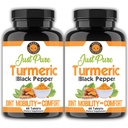 Angry Supplements Just Pure Turmeric Root with Black Pepper – Support, Comfort, Flexibility Blend, 2-Pack (120 Vegetarian Tablets Total) 4-Month Supply