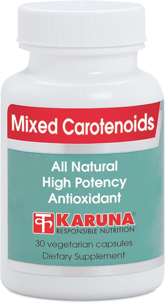Karuna Mixed Carotenoids | 30 cápsulas vexetarianas | Alfa- e beta-carotenos, Lutein 5mg, licopeno 2.5mg, zeaxantina 246mcg, e criptoxantina 8mcg | Fórmula antioxidante completa