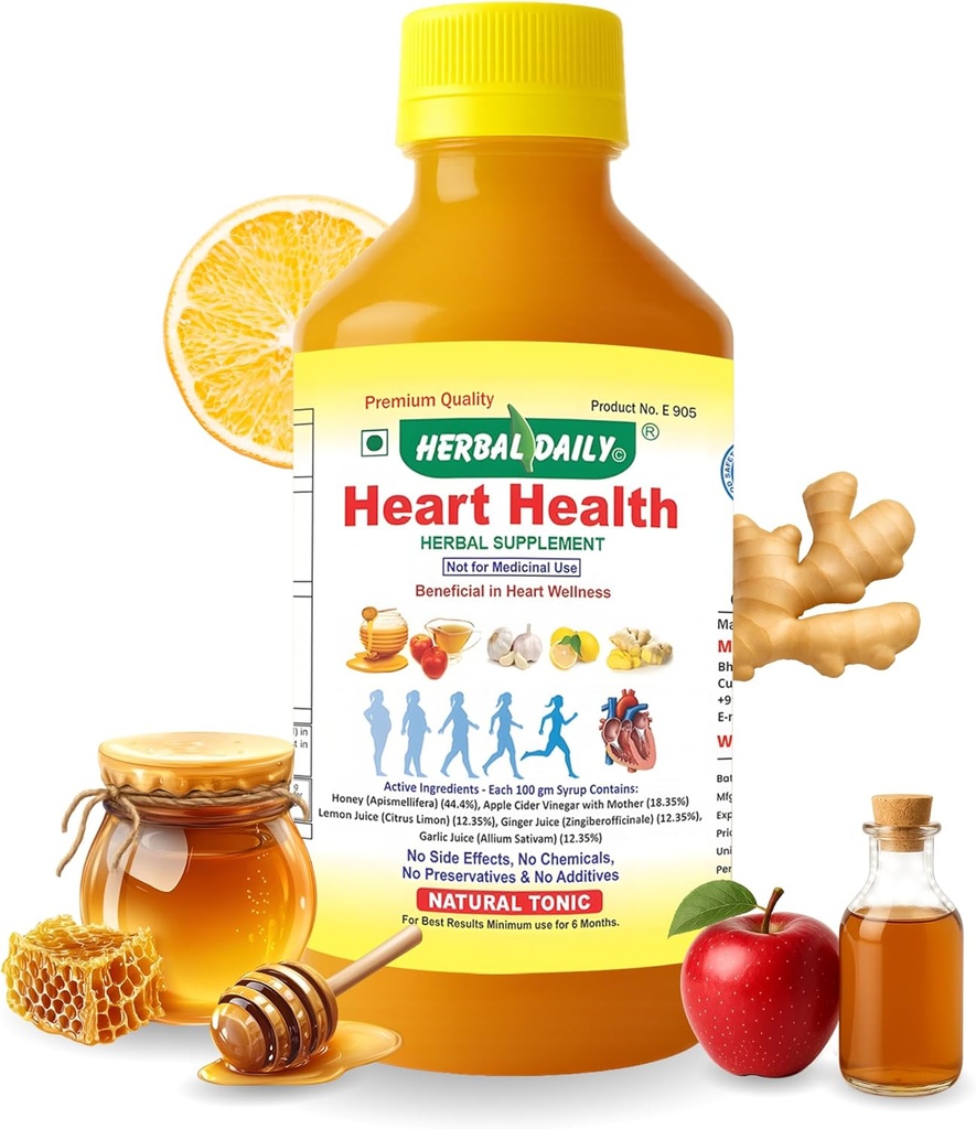 Hjarte Helse 400 ml Diett Supplement - støtter hjerte velvære og senker kolesterol - Apple Cider Vinegar (ACV), hvitløksjuice, ginger, sitron og honning - 1 flaske