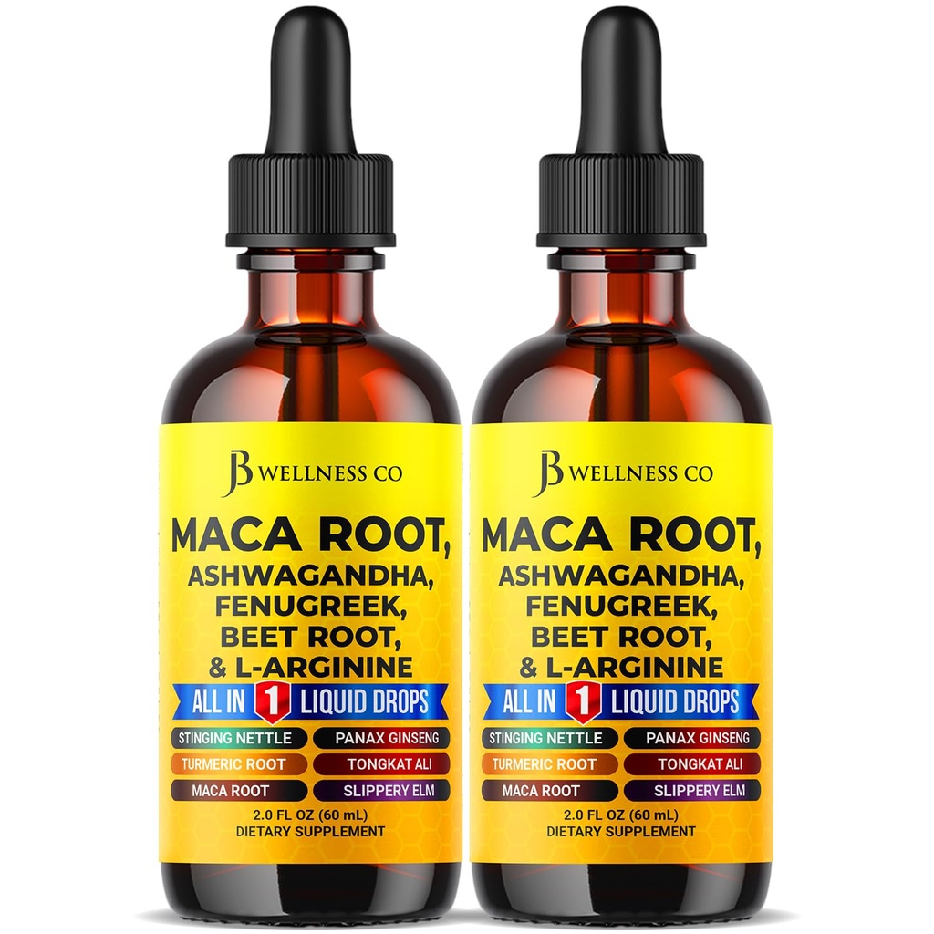 JB Wellness Co Organic Maca Root Liquid Drops with Ashwagandha, Nettle, Fenugreek, Beet Root and L-Arginine Liquid Multivitamin for Women and Men - 4oz