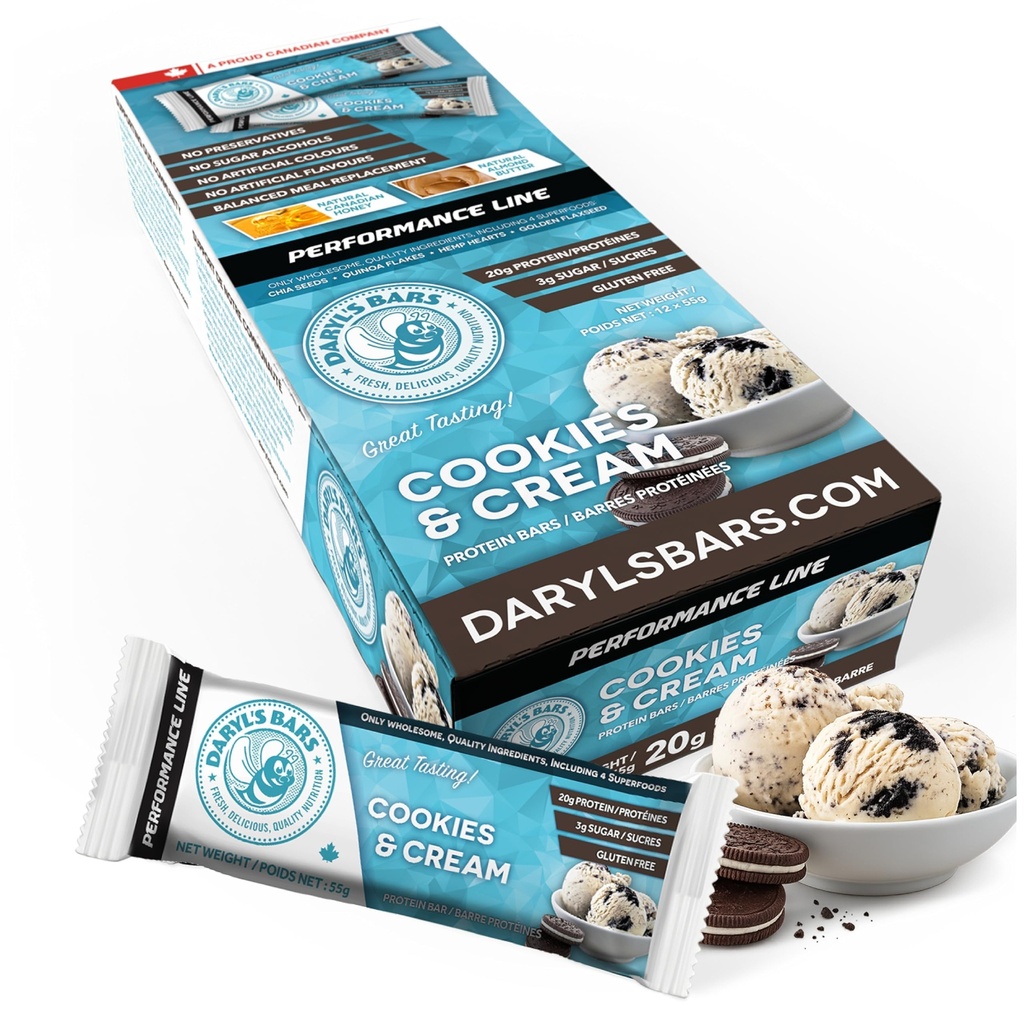 Daryl's Bars Cookies & Cream On the Go Snack On the Go Whey Protein Bars, Gluten Free, 20gr of Protein Snack, Meal Replacement, Pack of 1