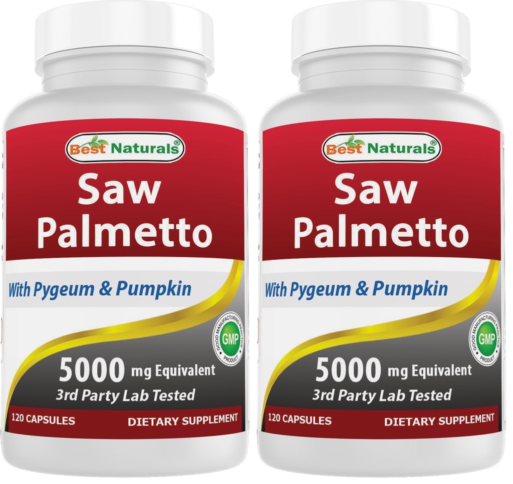 Best Naturals Saw Palmetto 10:1 Extract Prostate Supplements for Men - 120 Capsules - Made with Pygeum Bark 4:1 Extract & Pumpkin Seed Powder (Pack of 2)