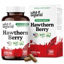 Wild & Organic Hawthorn Berry Capsules 1200 mg - Overall Support - Hawthorn Berry Powder Supplement - Crataegus Monogyna Fruit - 90 Days of Supply - Vegan, No Fillers, Non-GMO - 180 Count