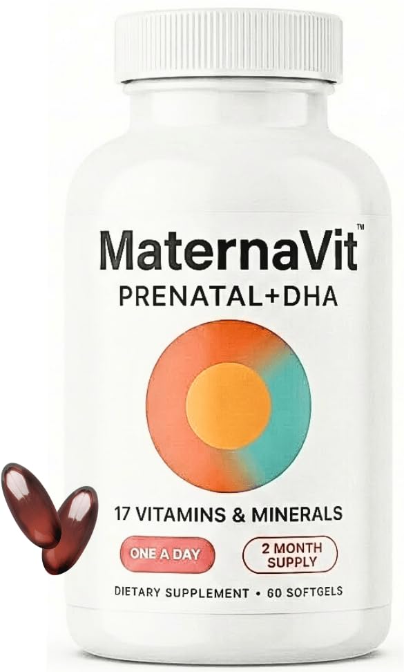 MaternaVit 1 a day Prenatal vitamins for women 2 month: Folic acid, Fish Oil Omega 3 DHA/EPA, Vitamin D3, B6, Vitmain B12, C, E, Calcium, Iron, Magnesium, Zinc supplement FSA eligble multivitamin
