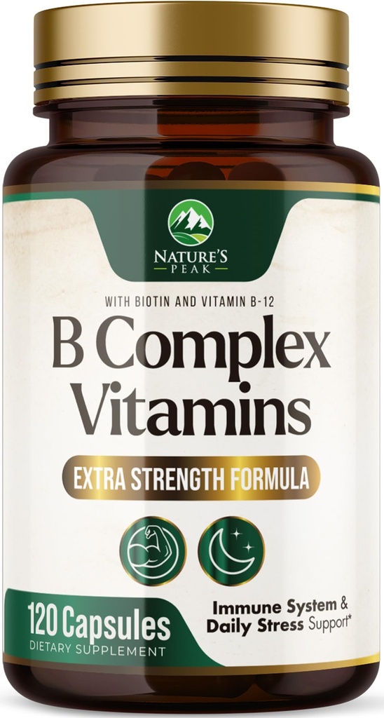 B Complex Vitamin - Super B Vitamins with Vitamin C & Folic Acid for Cellular Energy & Immune Support - Vitamin B Supplement With B1, B2, B3, B6 & B12 for Women & Men, Bottled in USA - 120 Capsules