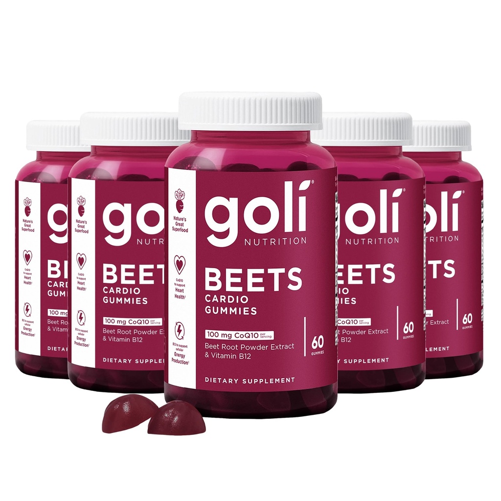 Goli Nutritional Supplement, Beets Cardio Gummy - 300 Count(5 Pack of 60) - 100mg CoQ10 & Beet Root Extract - Gluten-Free, Vegan, Non-GMO, and Gelatin-Free. Nature's Great Superfood.