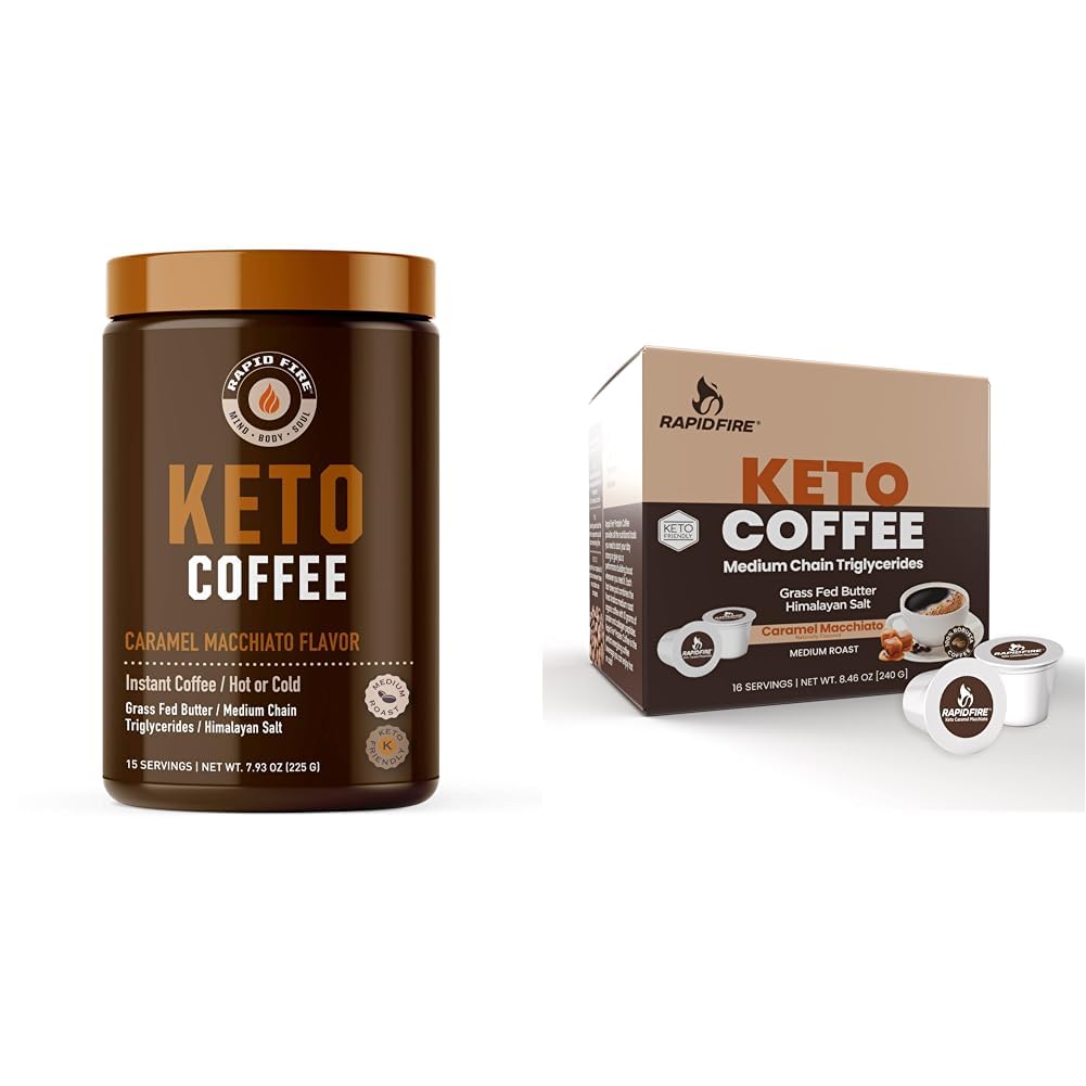 Rapid Fire Ketogenic Caramel Macchiato Keto Coffee Mix & Pods, Supports Energy & Metabolism, Weight Loss Diet, 15 Servings 7.93oz & 16 Count K Cups