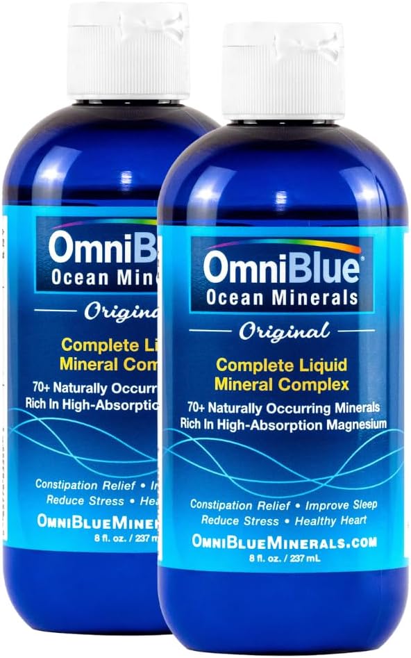 OmniBlue Ocean Minerals - 70+ Trace Minerals " Liquid Magnesium - Potassium, Chloride- Low Sodium - Natural Support for sleep, Digestion, Regularity, Hydration " Electrolyte Balance (2-Pack 8oz)