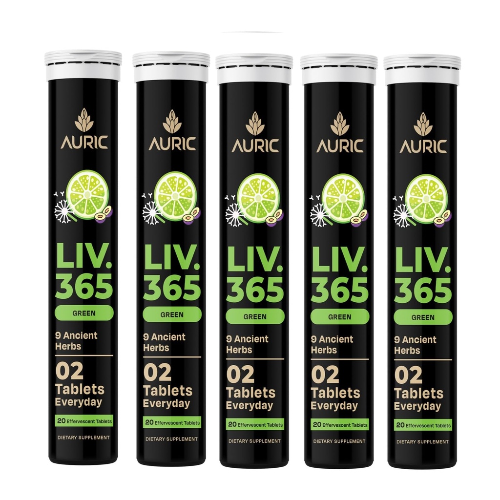 Auric Liv365 Liver Detox Supplement 100 Tablets | Lemon Flavour Advanced Herbal Formula for Liver Health, Detox & Cleansing