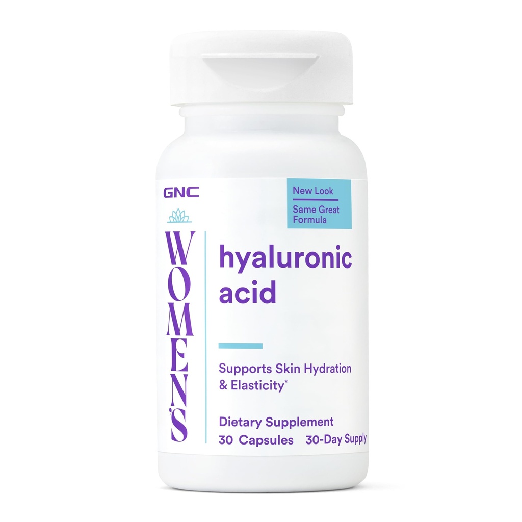 GNC Women's Hyaluronic Acid - Daily Beauty Supplement for Skin Moisture Support - Supports Skin Hydration - Nutrient-Rich, Rejuvenating Formula - Gluten-Free - 30 Count (30 Servings)