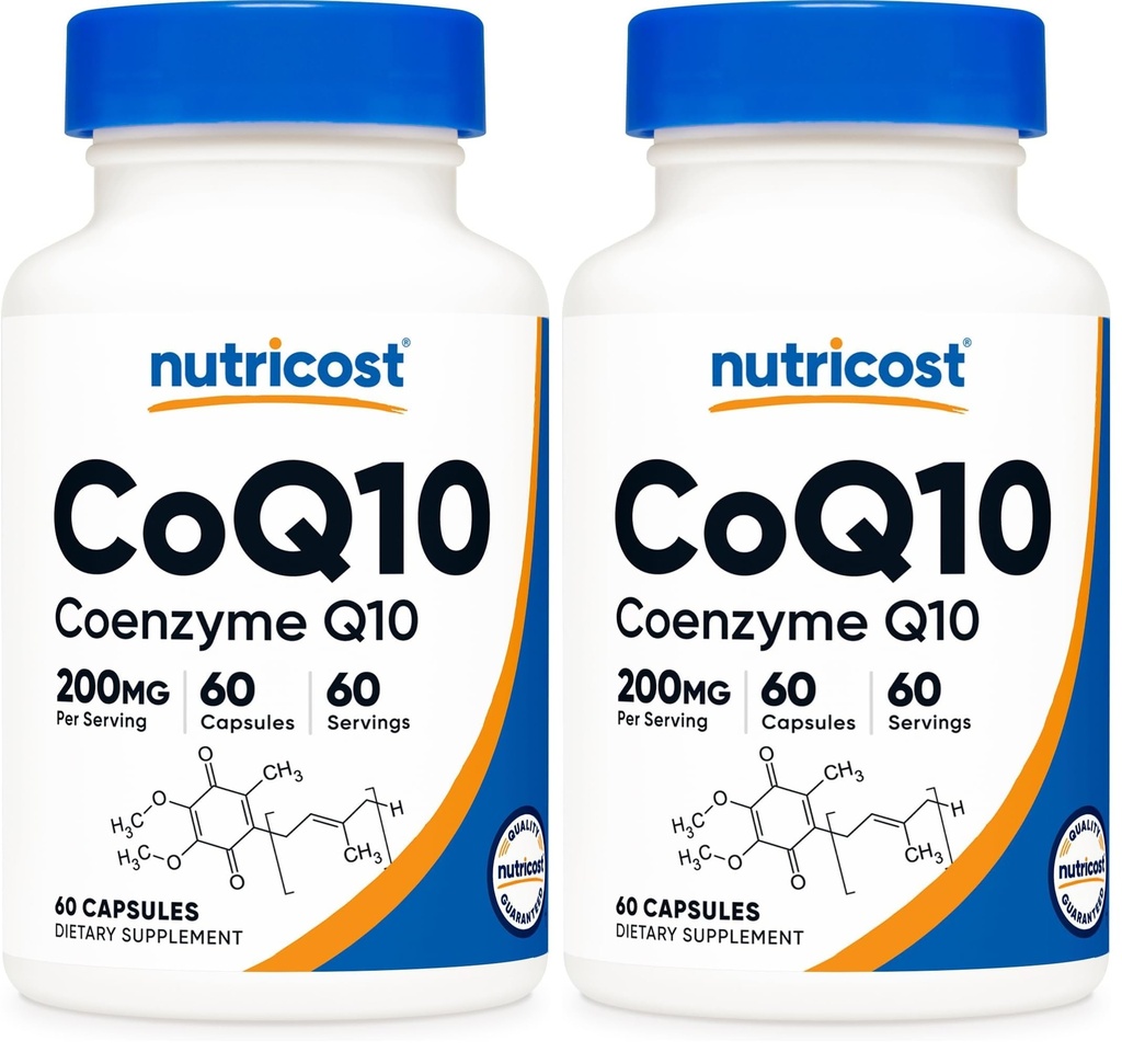 Nutricost CoQ10 200mg, 60 Vegetarian Capsules, 60 Servings - High Absorption, Vegetarian, Non-GMO, Coenzyme Q10 (Pack of 2)