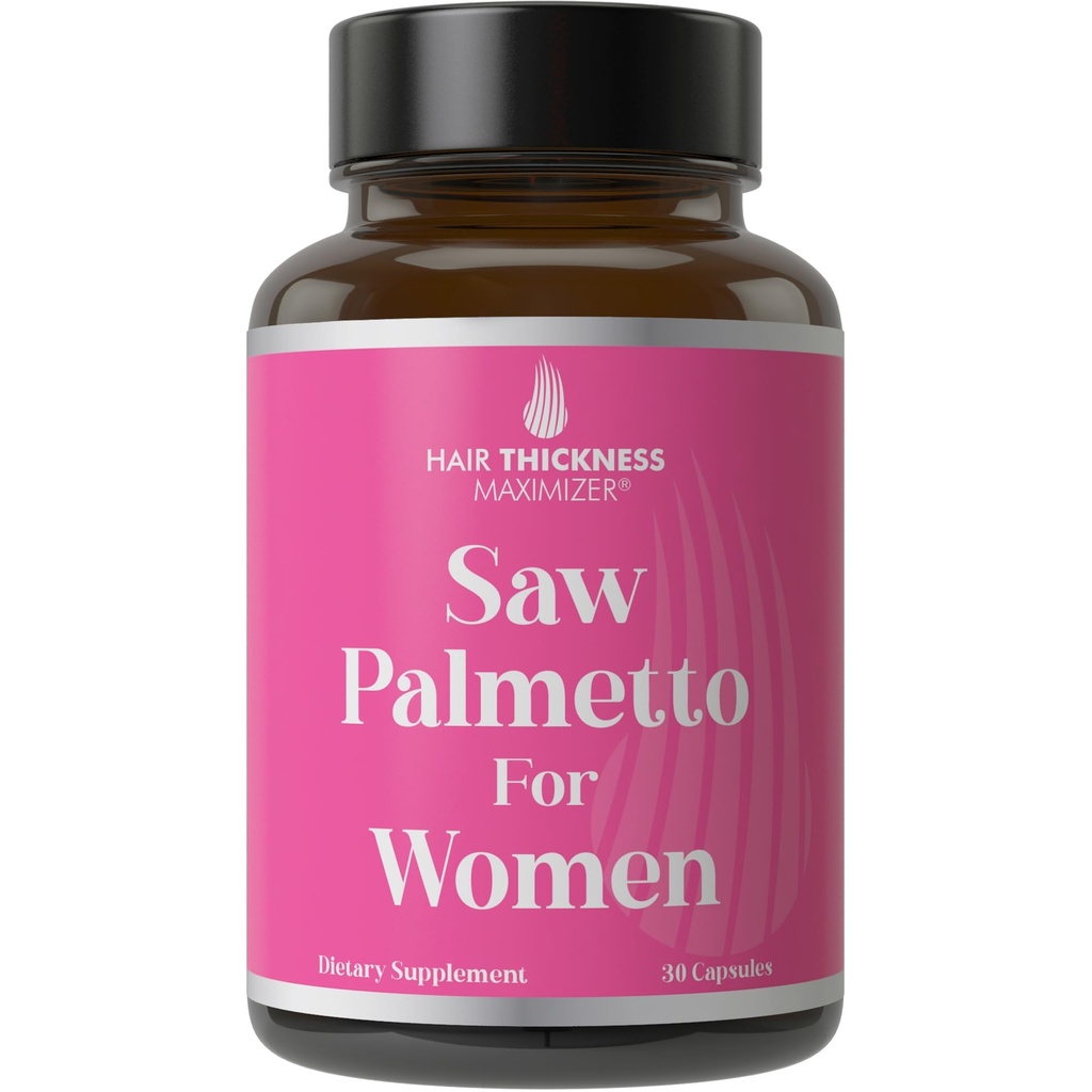 Saw Palmetto for Women + Biotin, Zinc, Copper, & Vitamin D. Women's Hair Growth Supplement. Clean, Non-GMO, Vegan Hair Vitamins with Standardized Saw Palmetto