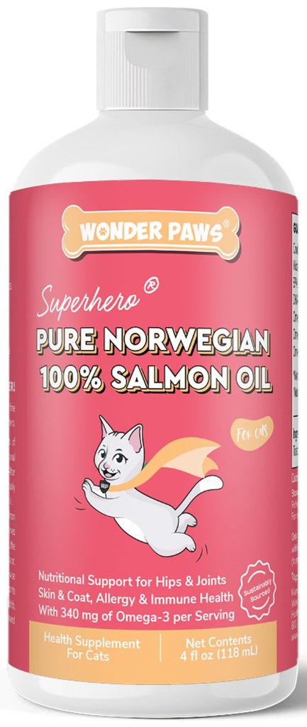 Premium Salmon Oil for Cats – Pure Norwegian Salmon Oil High in Omega 3 EPA & DHA -Powerful Fish Oil for Cats Skin & Coat, Hip & Joints, Allergies & Immunity – Omega 3 Fish Oil - 4oz Liquid