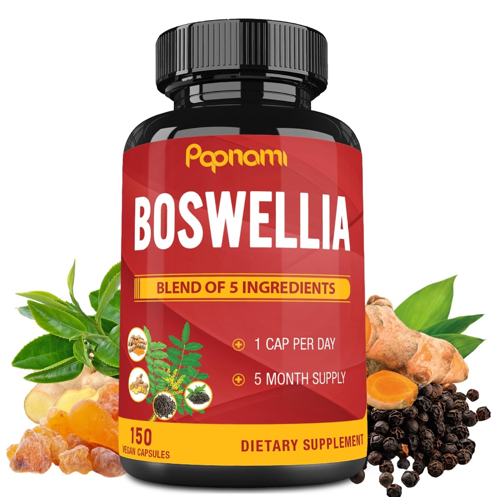 Boswellia Serrata Extract Capsules with Turmeric, Ginger, Pepper, Green Tea | 5 Months Supply | 150 Capsules