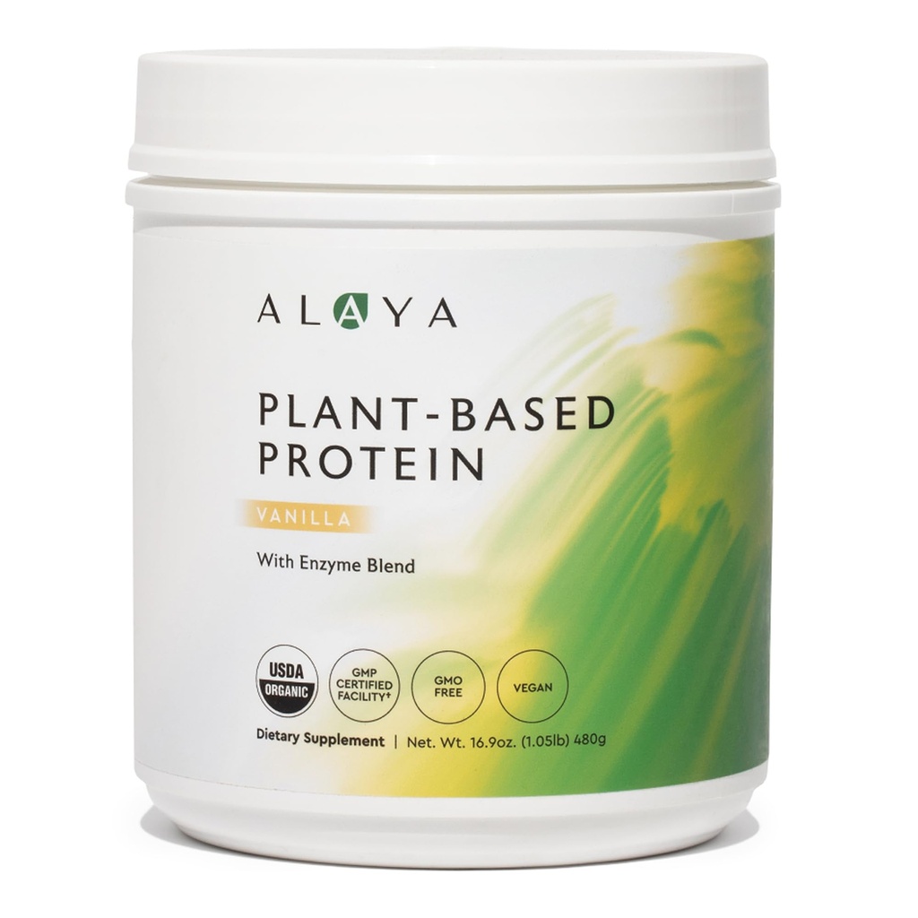 Alaya Naturals Organic Plant Based Protein Powder - Vegan Protein Powder with Pea Protein, Hemp Protein, & Spirulina - Non-GMO, USDA Organic, Vanilla