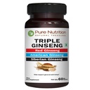 Pure Nutrition Triple Ginseng - an Unique and Effective Combination of Red Ginseng, American Ginseng and Siberian Ginseng. 790mg per Capsule | 60 Veg Caps Pack